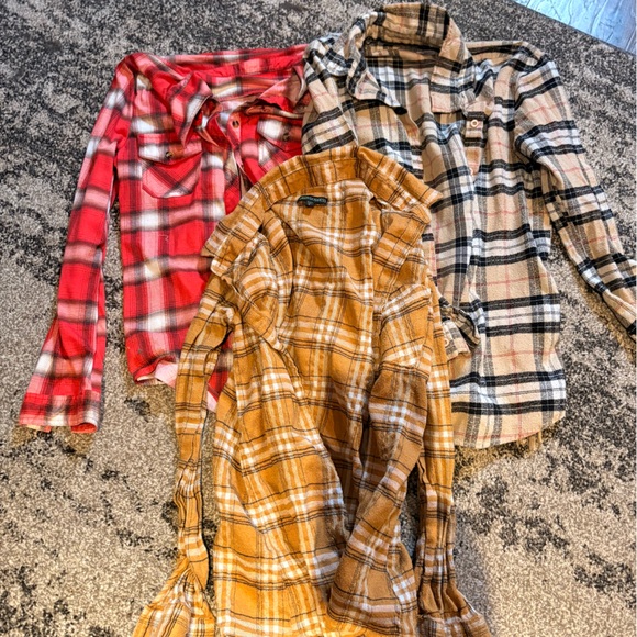 Goddess Tops - A Trio of  Plaid Button-Ups…Mustard, Cream, and Red…